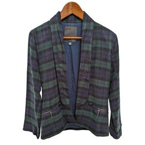 Stories By Kelly Osbourne Green Navy Plaid Tartan Button Front Jacket Size Small